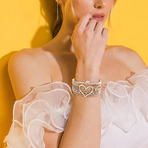 Vista 7 de Long tiantian Pulseras de cuero boho para mujer, lindas pulseras apilables de verano con corazón para mujer, regalos de moda 2024