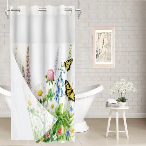 Vista 63 de Batmerry Maritime Nautical Hookless Shower Curtain with Snap in Liner Set, Anchors Ship Wheel Bath Curtain Magnetic Hem Quick-Drying Waterproof