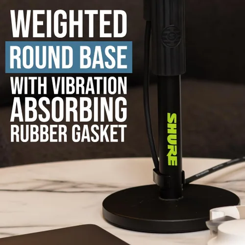 Vista 14 de Soporte de micrófono de escritorio Shure by Gator con base redonda y altura ajustable estándar, embrague giratorio y base de 15 cm; (SH-DESKTOP1)