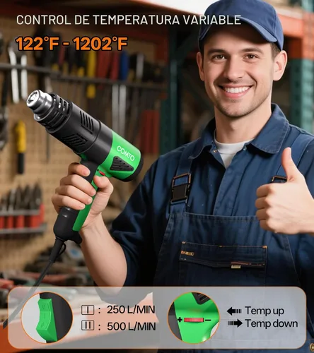 Vista 2 de Pistola de calor de 1800 W, calentamiento rápido, 122℉-1202℉, pistola de aire caliente resistente, control de temperatura variable, protección