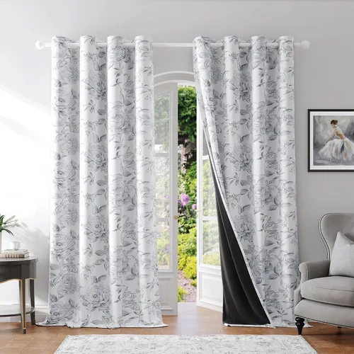 Vista 19 de Beauoop - Cortinas florales 100% blackout, de 84 pulgadas de largo, 2 paneles, para dormitorio, sala de estar, azul marino y blanco