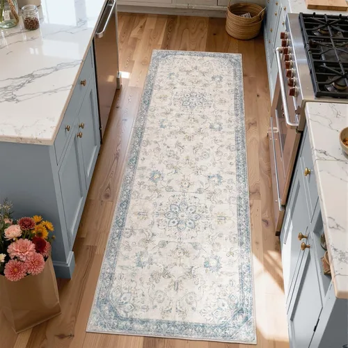 Vista 31 de jinchan Alfombra vintage de 2 x 3 pies para entrada, lavable, diseño floral romántico, tapete pequeño antideslizante, tapete ligero de bajo perfil