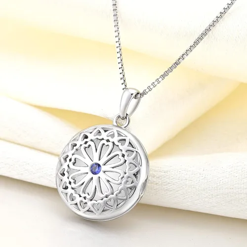 Vista 4 de YL Collar redondo de plata de ley 925 con colgante de fotos, piedras preciosas con diseño hueco, joyería para mujer