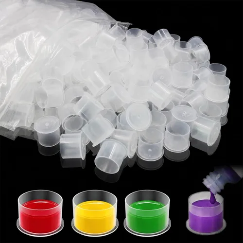 Vista 10 de 300 tapas de tinta para tatuaje, 300 tapas de tinta mezcladas, vasos desechables de tinta para tatuajes con base, 100 pequeños, 100 medios, 100