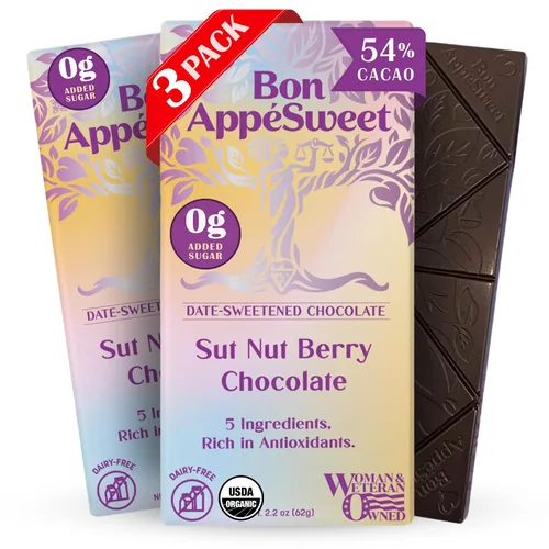 Vista 15 de Bon AppéSweet Barra de Chocolate Endulzada con Dátiles - Mejor que el Chocolate con Leche 2.2 Onzas (Pack de 3) Orgánico, Sin Azúcar Añadida