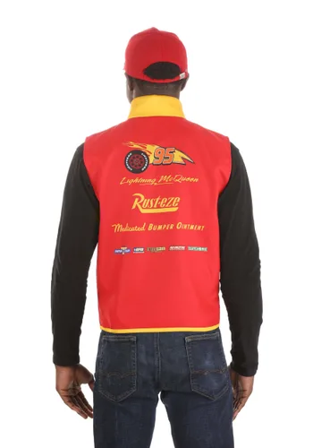 Vista 2 de Kit de Disfraz para Adultos Gorra y Chaleco del Equipo de Lightning McQueen de Pixar Multicolor