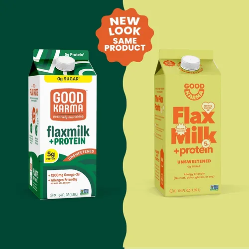 Vista 4 de Good Karma Leche de lino sin azúcar + proteína, 64 onzas, 5 g de proteína vegetal + 1200 mg de omega-3 por porción, alternativa a la leche no láctea
