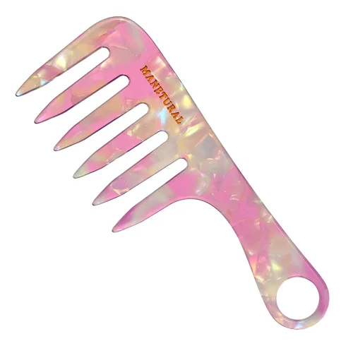 Vista 14 de D1 Peine de mango de dientes anchos para cabello rizado Eleva, conserva el rizo, suaviza el cabello. Peine de acetato (morado brillante)