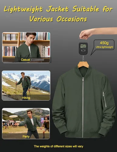 Vista 5 de CRYSULLY Chaquetas bomber ligeras para hombre, con cremallera completa, casual, rompevientos, de golf, a la moda, con bolsillo