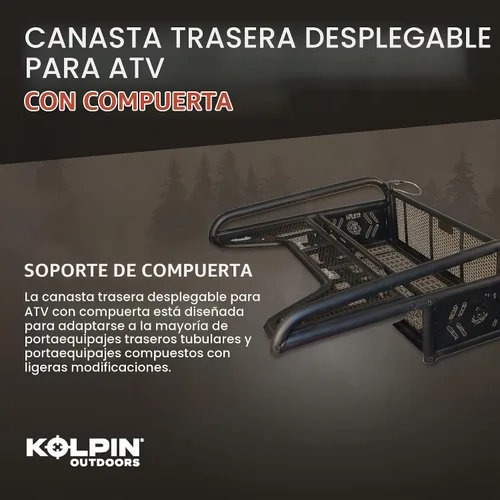 Vista 2 de Kolpin ATV Soporte de Cesta Trasera Abatible con Portón Trasero Plegable Universal - 53300, Negro