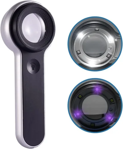 Vista 6 de Lupa recargable iluminada de 60 veces con lentes de doble revestimiento, iluminación LED/UV, diseñada para la identificación de joyas