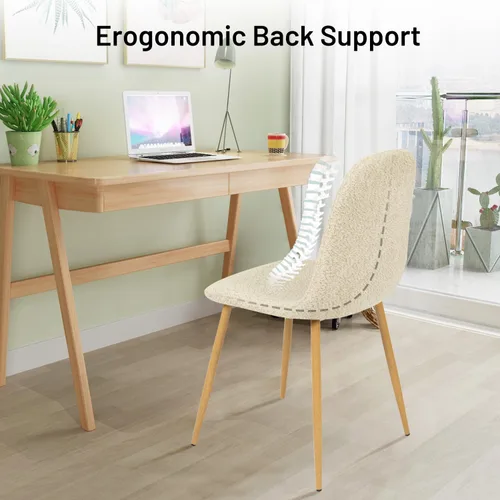 Vista 6 de FurnitureR Juego de 4 sillas de comedor, asiento de comedor tapizado de tela de felpilla con patas de metal resistentes, sillas laterales de Beige