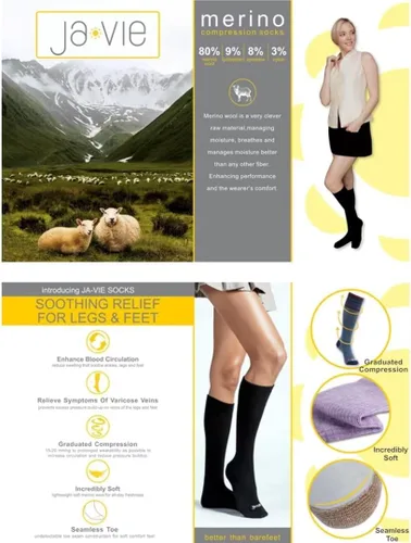 Vista 5 de ja vie Calcetines de compresión graduados de 80% lana merino ultra suaves de 15-20 mmHg para mujeres y hombres