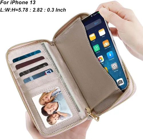 Vista 2 de HAWEE - Cartera para teléfono celular, con dos cierres y correa larga extraíble para la muñeca, para mujer