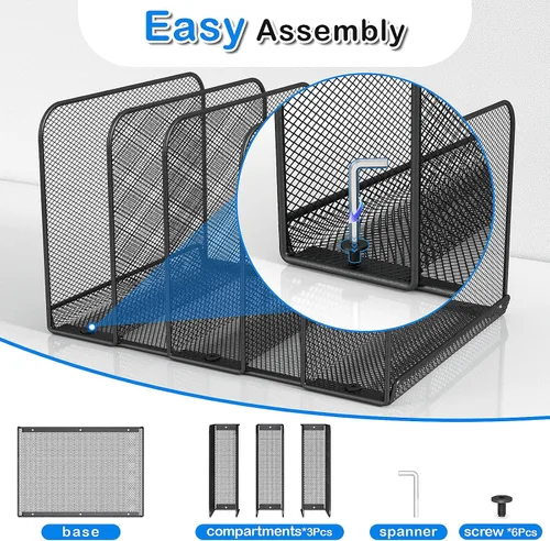 Vista 7 de TOPCJ Soporte para archivos/estante/clasificador de 5 secciones, organizador de archivos de malla, organizador de carpetas de archivos, organización
