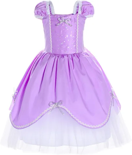 Vista 8 de Joy Join Disfraz de princesa azul para niñas pequeñas, vestido con guantes, corona, varita, collar, Azul 32 Con Accesorios