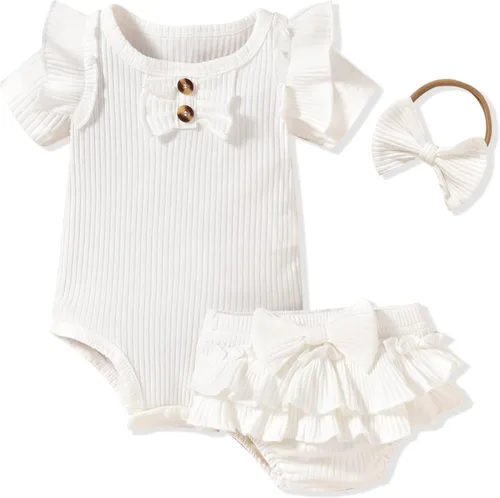 Vista 29 de Aalizzwell Body de manga corta para bebé niña con pantalones cortos acanalados