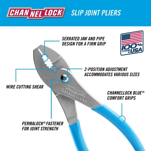 Vista 2 de Channellock 524 Alicates de Junta Deslizante Cizalla Little Champ, 4.5", Azul