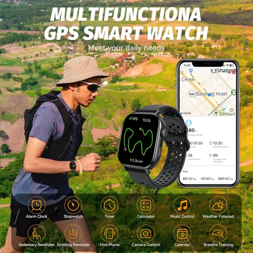 Vista 2 de Reloj inteligente con GPS para hombres, rastreador de actividad física con más de 178 modos deportivos, reloj de fitness con pantalla táctil AMOLED