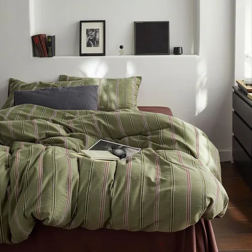 Vista 20 de mixinni Juego de funda de edredón vintage a rayas, tamaño twin, juego de ropa de cama de 3 piezas, 100% algodón lavado, suave y transpirable, funda