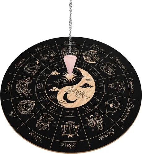 Vista 9 de INFUNLY Tablero de péndulo de madera de mariposa de 10 x 10 pulgadas con collar de cristal de péndulo, tablero de péndulo de madera redondo grande
