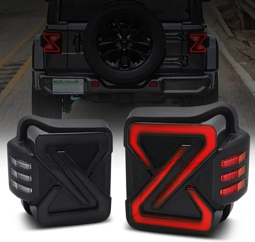 Vista 12 de Luces traseras LED DKMGHT para Jeep Wrangler JK JKU 2007-2018, [Aprobadas por DOT] [Lente ahumada] [Conexión y uso] Ojo del diablo ahumado Gen4