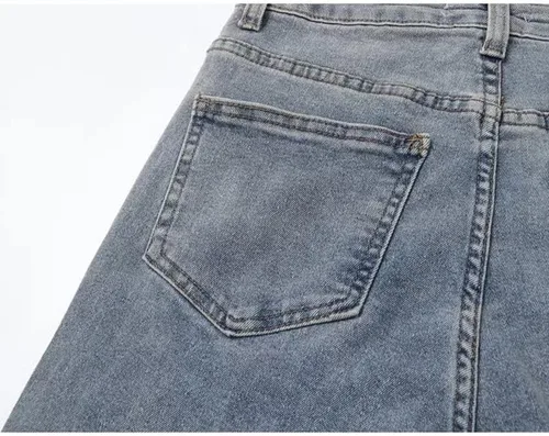 Vista 6 de WXBDD Harajuku - Pantalones largos de mezclilla ajustados de cintura alta para mujer, diseño de jeans rasgados con abertura