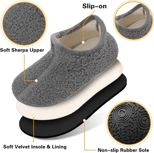 Vista 5 de Scurtain Pantuflas unisex para niños grandes, calcetines de lana artificial con suela de goma antideslizante para niños grandes, niñas y niños