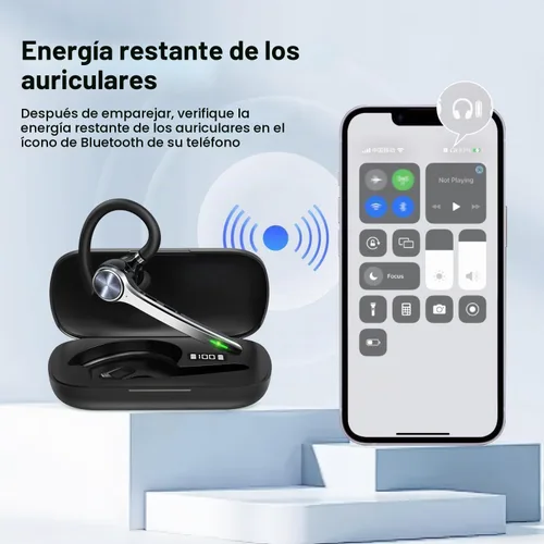 Vista 9 de HEIBAS Auriculares Bluetooth, Auriculares inalámbricos Bluetooth con estuche de carga de 500mAh, tiempo de conversación de 72 horas, micrófono