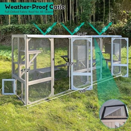 Vista 2 de Cercado Catio grande de 118" para gatos al aire libre, recintos para patio de gatos resistentes a la intemperie para múltiples gatos, jaula exterior