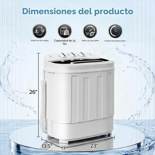Vista 4 de HomGarden Lavadora portátil con doble tina, capacidad total de 13 libras, mini lavadora compacta y secadora de centrifugado con control