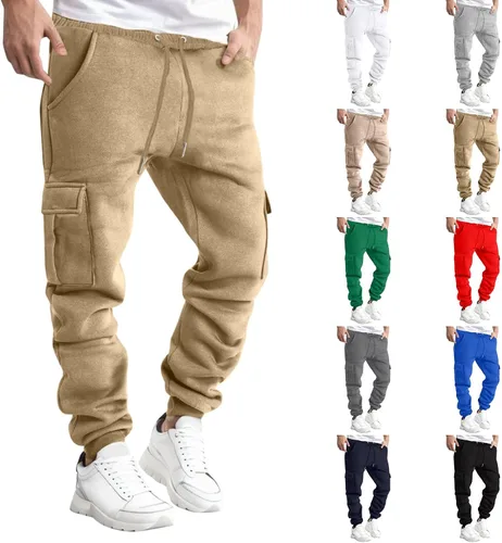 Vista 6 de Pantalones cargo para hombre, holgados, de moda, atléticos, casuales, rectos, con múltiples bolsillos