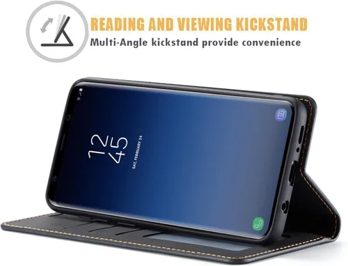 Vista 3 de QLTYPRI Funda para Samsung Galaxy S8, funda de piel sintética premium TPU parachoques con tarjetero Kickstand adsorción magnética oculta a prueba