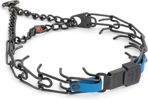 Vista 33 de Collar para Perro Herm Sprenger de Acero Inoxidable Negro con Hebilla de Liberación Rápida ClicLock y Inserción de Biothane Collar de Entrenamiento