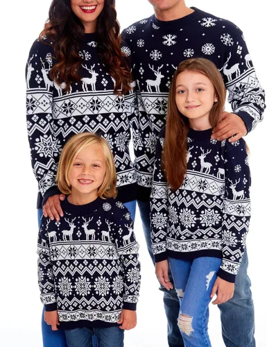 Vista 19 de Suéter navideño a juego para la familia, con estampado de copos de nieve de reno, suéter feo de manga larga 1 estilo.