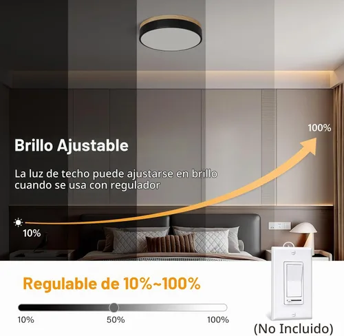 Vista 7 de Lámpara de techo LED regulable de madera, redonda, color negro, 11.81 pulgadas Moderna 2700K-6000K 5CCT Ajuste de Color Minimalista Para Cocina