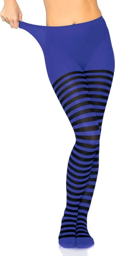 Vista 5 de Leg Avenue - Mallas de nailon a rayas para mujer Negro/Azul