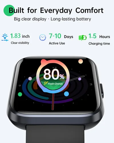Vista 5 de Relojes inteligentes para mujeres y hombres, reloj inteligente Alexa HD de 1.83 pulgadas para Android y iPhone (llamadas/SMS/recordatorios), reloj