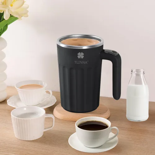 Vista 3 de Taza de café autoagitable, apta para café, leche, cacao y otras bebidas, botella aislada (temperatura negra, 12 onzas)