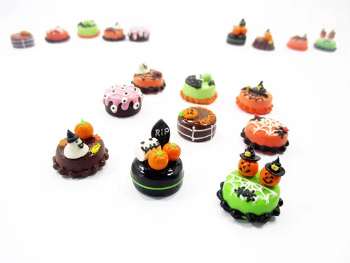 Vista 5 de Casa de muñecas Miniatura Alimentos 9 Mini Halloween Pastel Mixto 0.6 in Panadería Suministro 16675 Mixed Halloween cakes clay bakery food, tiny 9