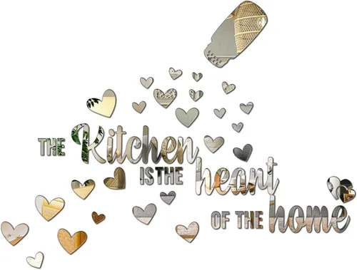 Vista 8 de The Kitchen is The Heart of The Home - Adhesivo de pared de espejo, calcomanía de pared de acrílico para cocina, citas inspiradoras, decoración