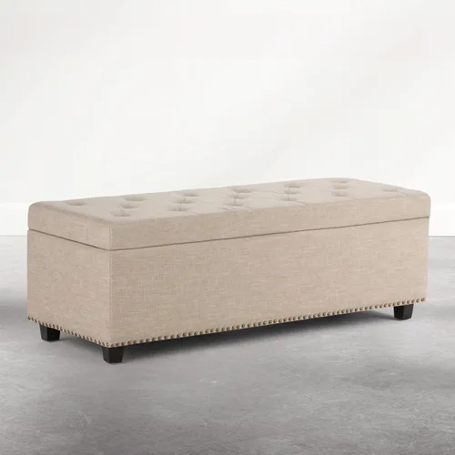 Vista 19 de Otomano rectangular de almacenamiento Simpli Home Hamilton, Madera, Gris pizarra Pizarra gris