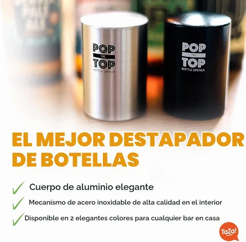 Vista 3 de Abrebotellas de cerveza Pop-the-Top (Negro): Abridor automático de tapas de botellas, herramienta de barra de presionar hacia abajo para que salte