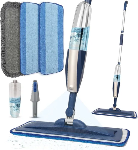 Vista 13 de Trapeadores para limpieza de suelos con rociador húmedo con botella recargable de 14 onzas y 2 almohadillas de microfibra lavables, uso doméstico