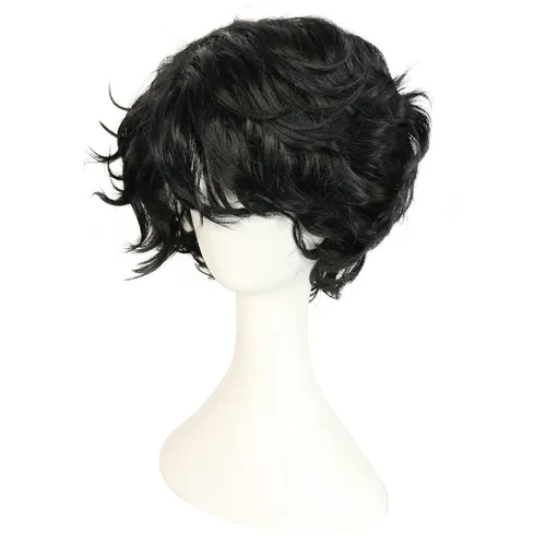 Vista 3 de Peluca negra para hombre, corta, esponjosa, rizada, color negro Negro (Natural Black)