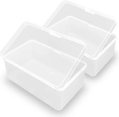 Vista 9 de Mini contenedores rectangulares transparentes de almacenamiento con tapa (4.53 x 2.95 x 3.39 pulgadas), caja rectangular para pastillas, joyas