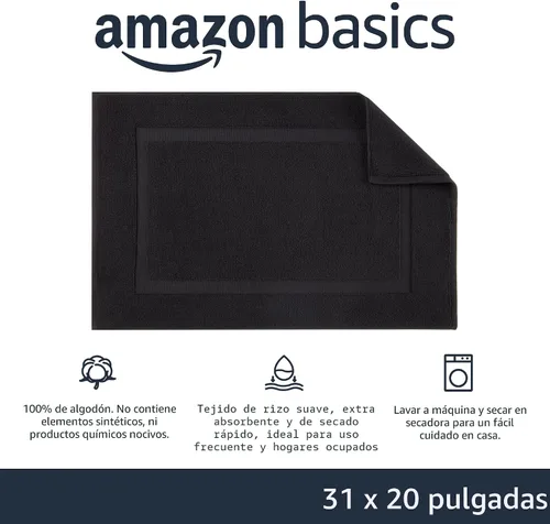Vista 3 de Amazon Basics Alfombra de baño con bandas, 31 pulgadas de largo x 20 pulgadas de ancho, color negro