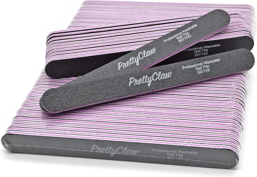 Vista 7 de PrettyClaw 10 limas de uñas profesionales de grano 80/100, lima de uñas acrílicas rectas negras, centro de plástico, tablero de esmeril de doble