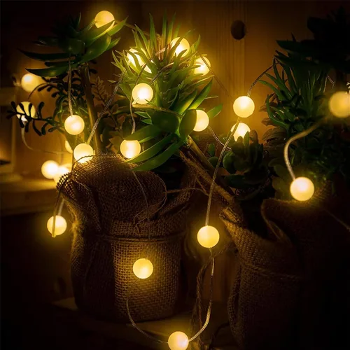 Vista 5 de Hiboom - Paquete de 1 tira de luces tipo globo de 10 pies, 30 LED, 8 modos de iluminación Battery Operated Fairy Lights with Remote Timer for