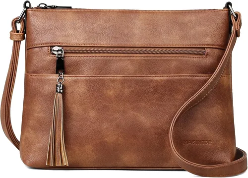 Vista 8 de MASINTOR Bolsos cruzados para mujer, bolso cruzado mediano ligero, bolsos de hombro de cuero suave para mujer con borla